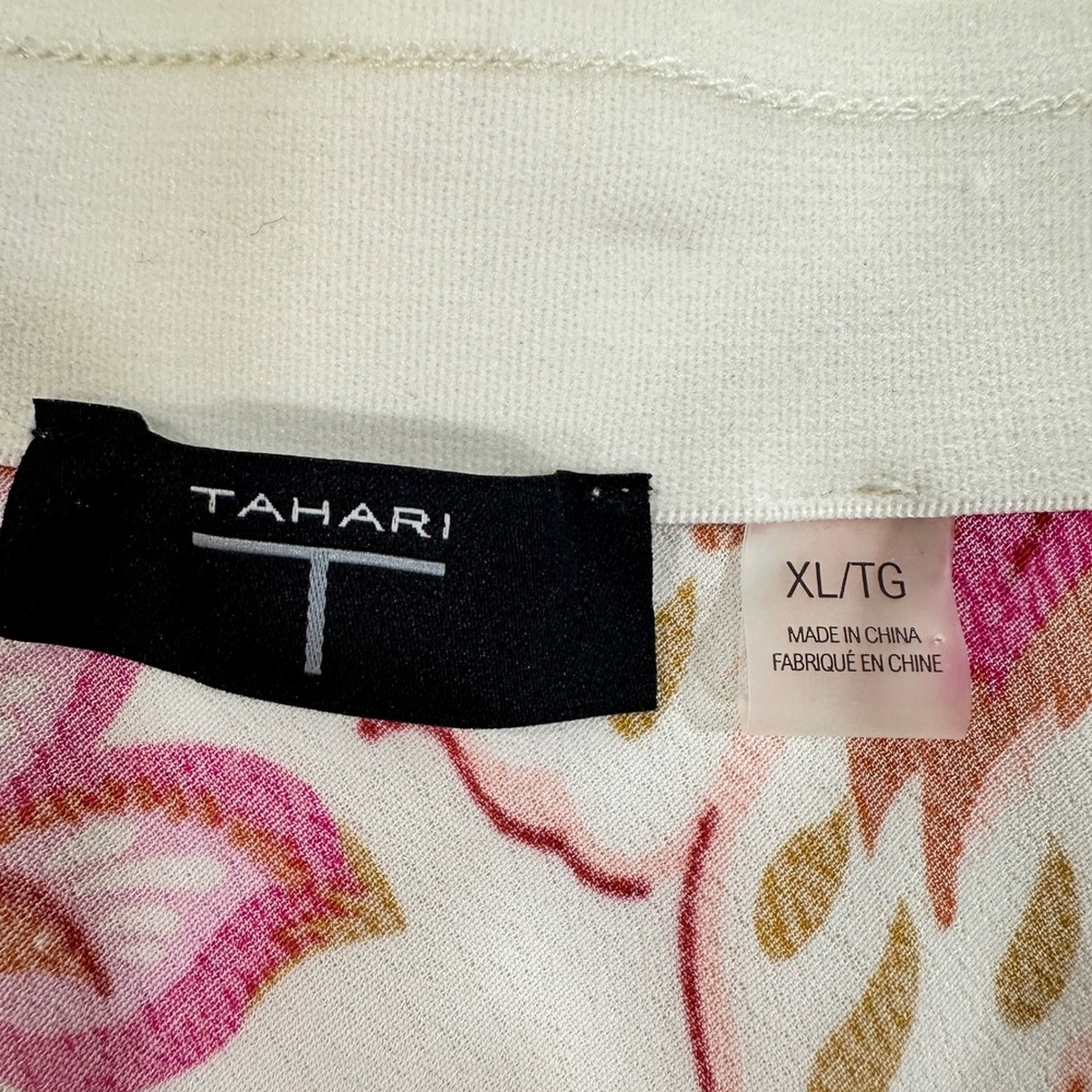 Tahari Womens XL Floral Viscose Maxi Skirt Pink Orange Cream Flowy Pull On - Picture 4 of 7